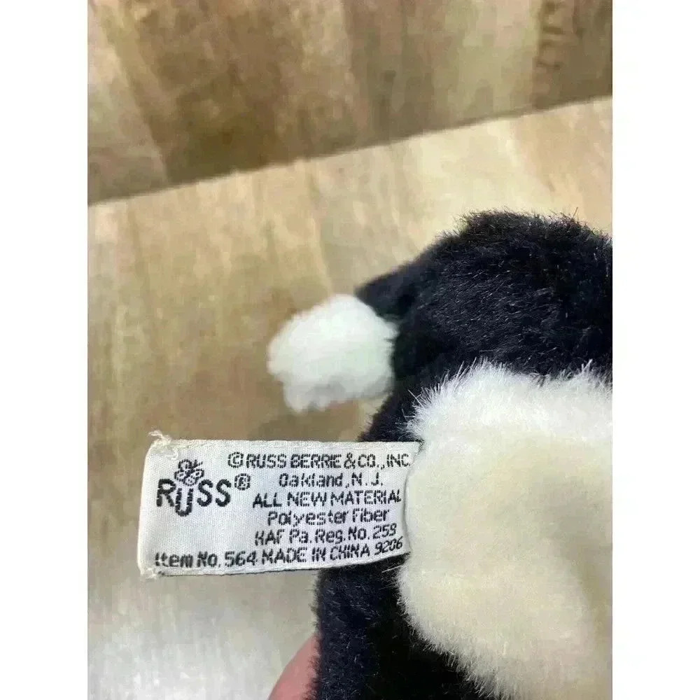 Vintage 80s Russ Caress Soft Pets Black White Cat #564 Plush Stuffed Carlton Jr - Picture 8 of 9